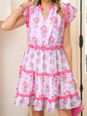 Purple Tiered Ruffles Sleeveless Summer Floral Dress - Miniatuur