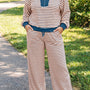 Pink Stripe Striped Colorblock V Neck Long Sleeve Plus Size Set