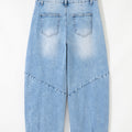 Beau Blue Flower Patched Light Wash Cropped High Waist Barrel Jeans - Damesmode Afbeelding 5 - Foto 5