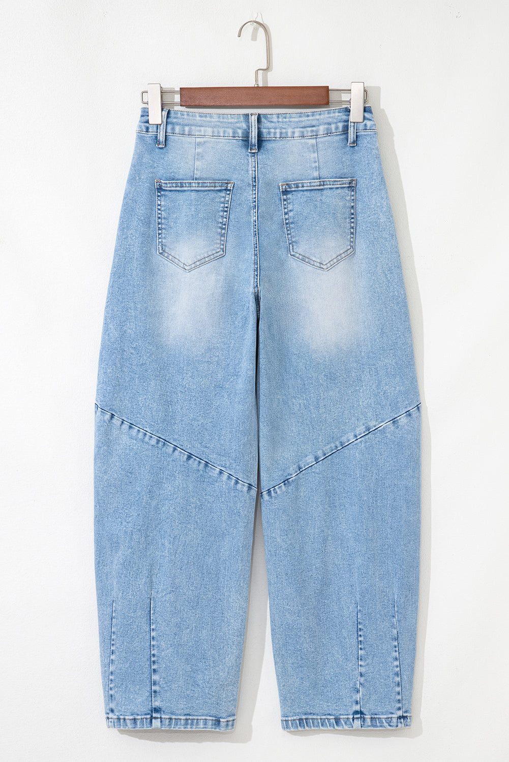 Beau Blue Flower Patched Light Wash Cropped High Waist Barrel Jeans - Damesmode Afbeelding 5
