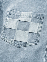 Beau Blue Denim Patchwork-Patchwork-Damenjacke mit kariertem Muster – Damesmode Afbeelding 8 - Miniatuur