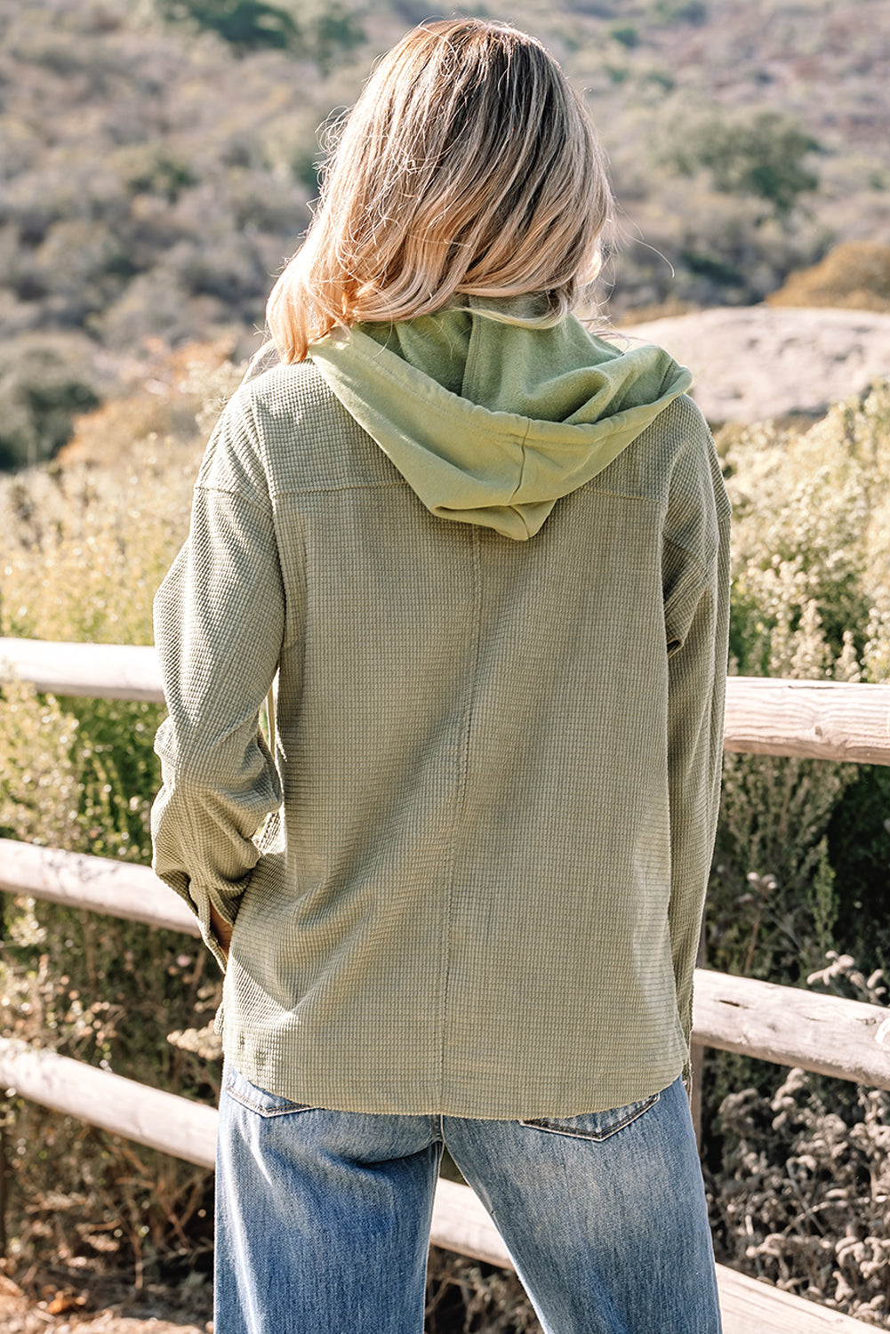 Veste à capuche 2 en 1 maille thermique texturée vert laurier