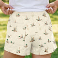 Beige Wild Duck Mallard Printed met Trekkoord Spijkerstof Shorts - Foto 2
