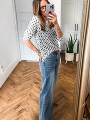 Schwarzes Polka-Dot Sheer Mesh Langärmeliges Rundhals-Shift-Top – Damesmode Afbeelding 2 - Miniatuur