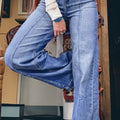 Beau Blue Tailored Center Seam Detail Straight Loose High Rise Jeans - Damesmode Afbeelding 3 - Foto 3