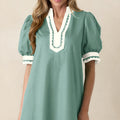 Hellrosa Jakobsmuschel-Farbblock-Umrandung Puffärmel-Mini-Kleid - Foto 6