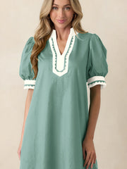 Light Pink Scallop Color Block Trim Puff Sleeve Mini Dress - Miniatuur