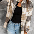 Gray Plaid Color Block Buttoned Long Sleeve Jacket with Pocket - Foto 4