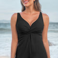 Black Crossed V Neck Adjustable Strap Babydoll Tankini Top - Damesmode Afbeelding 5 - Foto 5