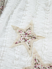 Weiße strukturierte Spitzen-Detail-Floral-Star-Patch-Kordelzug-Casual-Shorts - Miniatuur