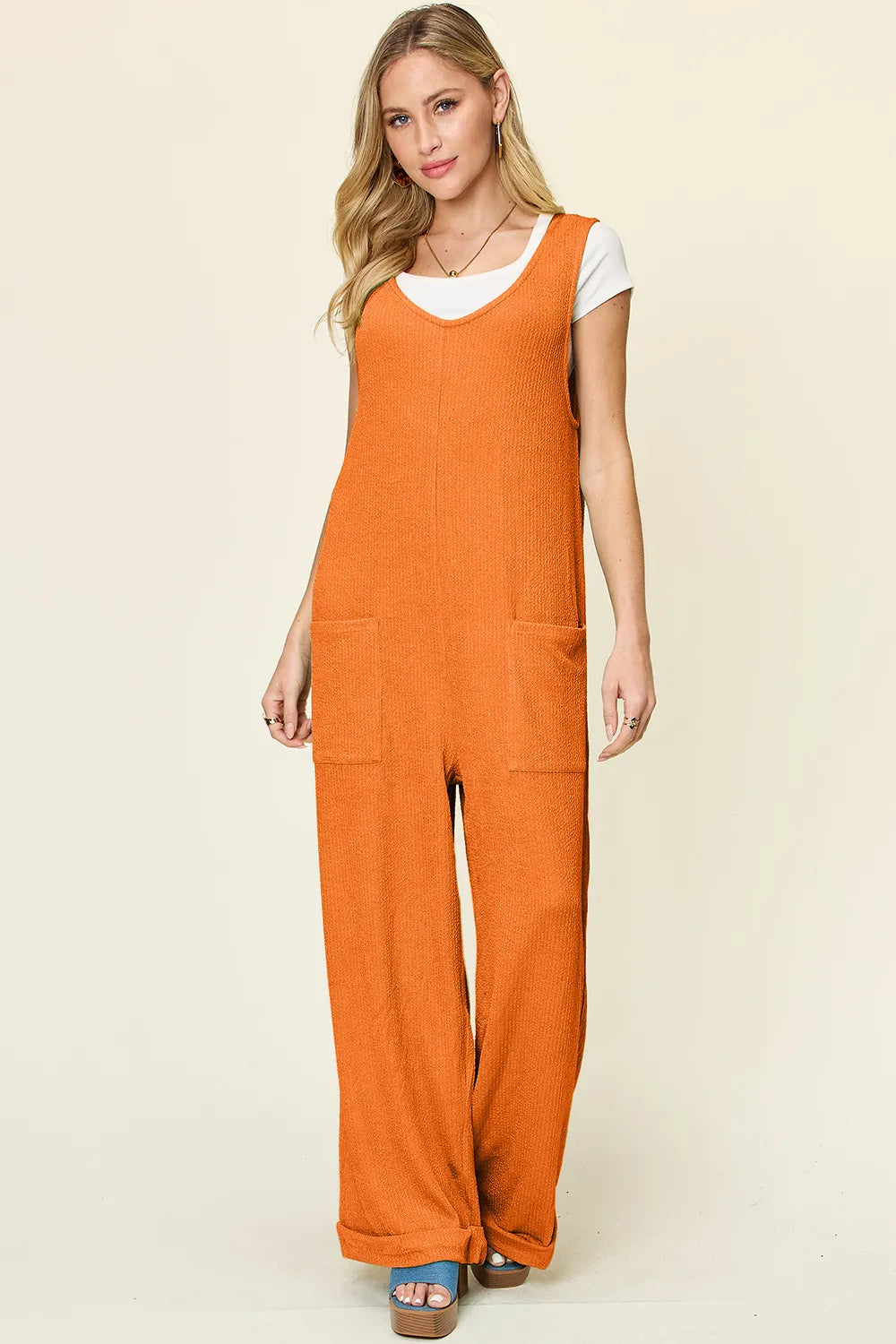 Double Take Full Size Texture Sleeveless Wide Leg Jumpsuit - Luxe Damesmode & Kleding Collectie | Redblad Nederland