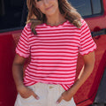 Black Stripe Scalloped Trim Round Neck T Shirt - Damesmode Afbeelding 6 - Foto 6