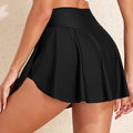 Black Solid Pocketed Crossover High Waist Swim Skort - Damesmode Afbeelding 2 - Foto 2