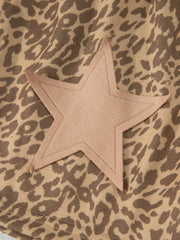 Khaki Leopard Drawstring Elastic Waist Star Patched Shorts - Miniatuur