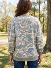 Multicolour Camo Print Ribbed Trim Casual Pullover Sweatshirt - Miniatuur
