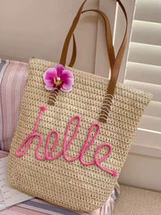 Khaki Hello Boho handvävd blommig accent reseväska - Miniatuur