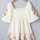 Beige Floral Print Puff Sleeve Babydoll Dress - Damesmode Afbeelding 5 - Thumbnail