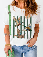 Strips blancs de colverts de l’Ouest imprimé t-shirt décontracté à col rond - Miniatuur