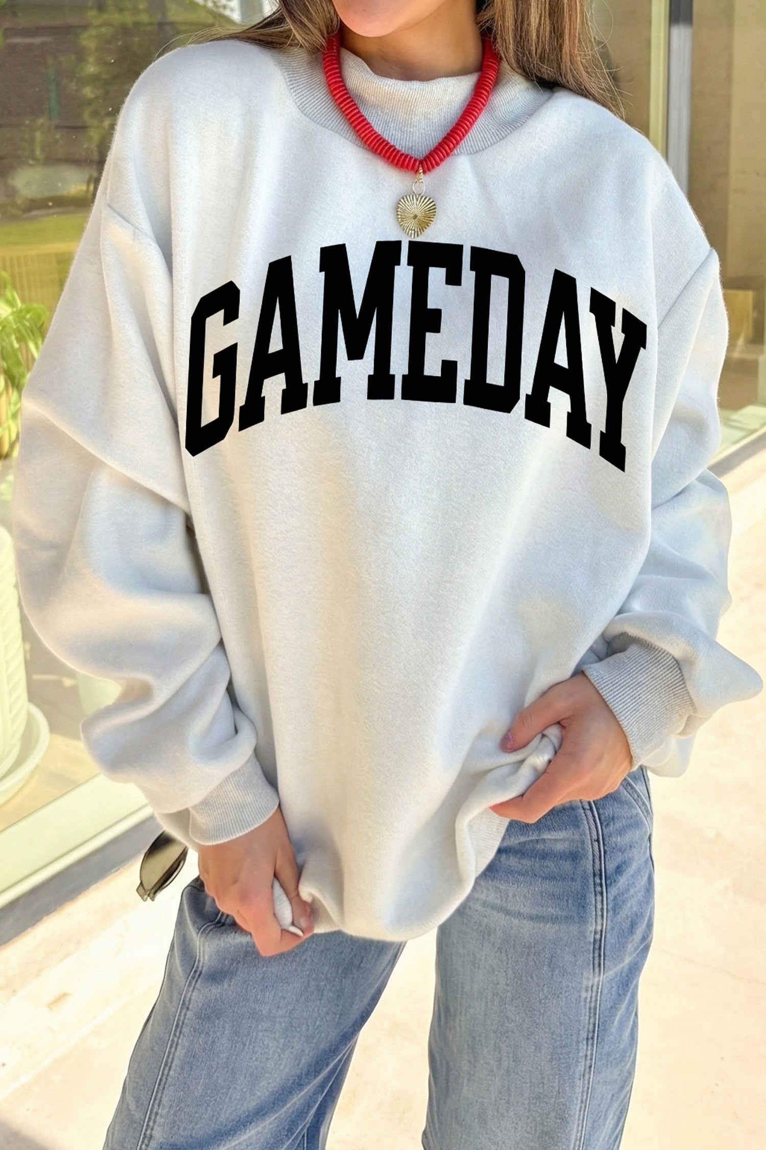 Hellgrauer FOOTBALL GAMEDAY doppelseitiger bedruckter hochausgeschnittener reversibler Pullover