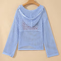 Beau Blue Hollow Out Crochet Knit American Flag Patched Sweater Hoodie - Damesmode Afbeelding 4 - Foto 4