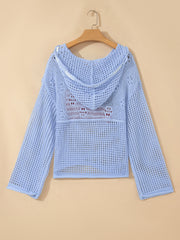 Fellia con cappuccio con felpa Beau Blue Hollow Out a maglia all'uncinetto con la bandiera americana rattoppata - Damesmode Afbeelding 4 - Miniatuur
