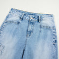 Beau Blue Flower Patched Light Wash Cropped High Waist Barrel Jeans - Damesmode Afbeelding 6 - Foto 6