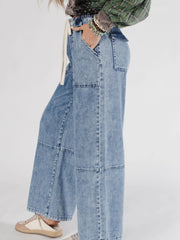 Jeans Ashleigh Blue Acid Wash Acide, Couture à cordon élastique, barril à la taille - Damesmode Afbeelding 5 - Miniatuur