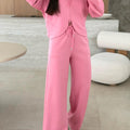 Pink Solid Color Zip Up Hoodie Drawstring Loose Pants Set - Foto 1