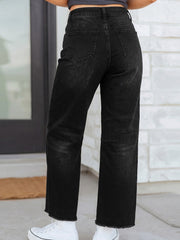 Schwarze, ausgefranste Barrel-Jeans – Damenmode Bild 2 - Miniatuur