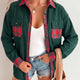 Zwartish Groen Plaid Zakken Knoop met Lange Mouwen Shift Shacket