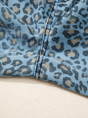 Blue Leopard Print Exposed Seam Detail Wide Leg Drawstring Jeans - Damesmode Afbeelding 6 - Miniatuur