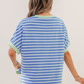 Pink Stripe Contrast Trim Loose Short Sleeve Top - Foto 5