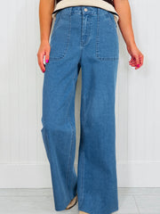 Dusk Blue retro vaskede gummijeans med patchlomme - Miniatuur