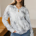 Sudadera con cremallera de un cuarto de bolsillo canguro con estampado de hojas de camuflaje gris - Foto 5
