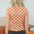 Orange Abstract Halloween Pattern Long Sleeve Stand Neck Shift Blouse - Foto 2