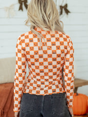 Orange Abstract Halloween Pattern Long Sleeve Stand Neck Shift Blouse - Miniatuur