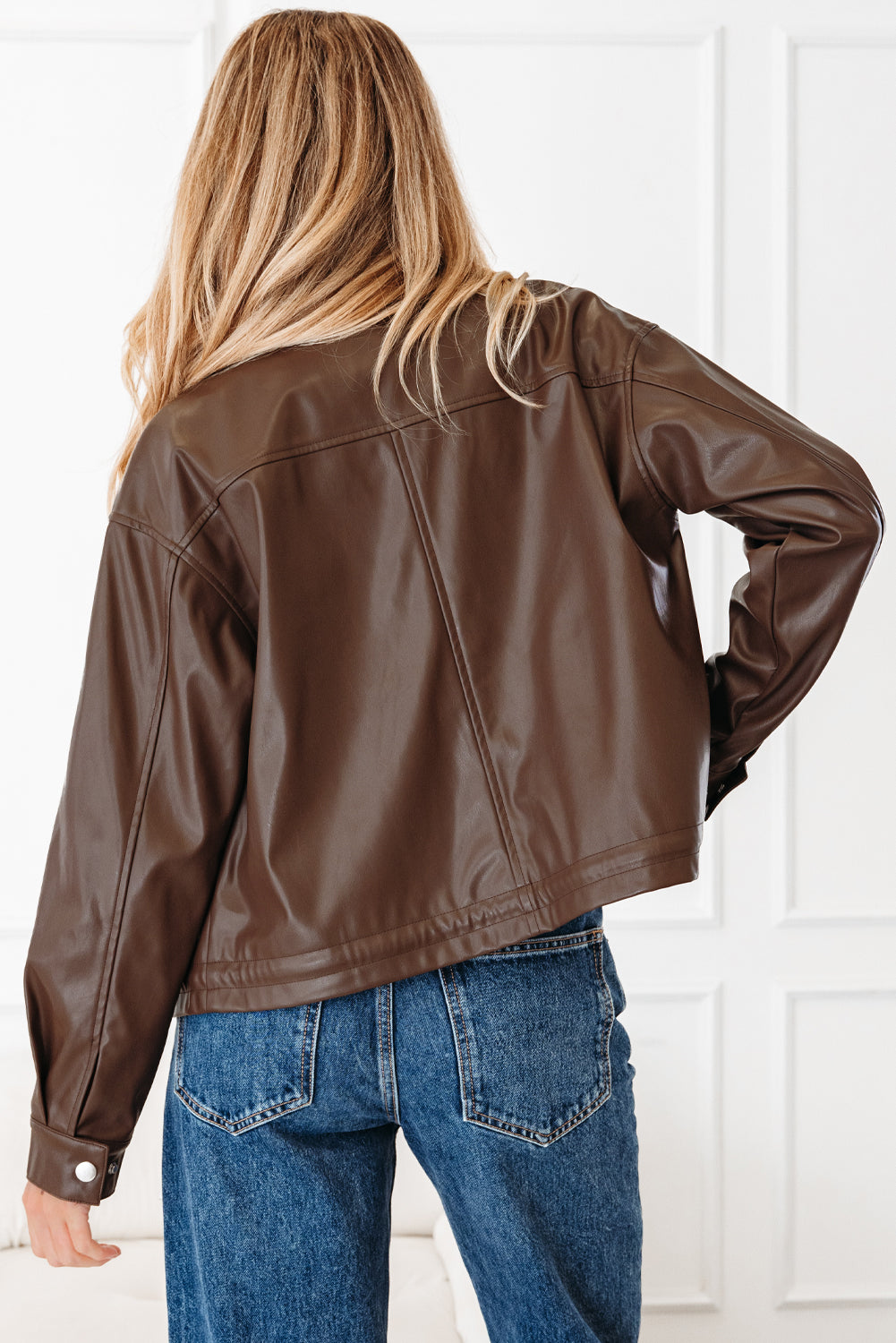 Chicory Coffee Doppel-Flap-Taschen-Kordel-Saum Lederjacke