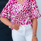 Roos Luipaardprint Print V-Hals Puffy Half Sleeve Elegante Blouse