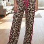 Pantalon décontracté à motif léopard à motif de cravate contraste en rose