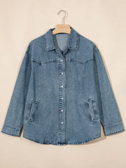 Dusk Blue Western Long Sleeve Shirt Collar Tunic Denim Jacket - Miniatuur