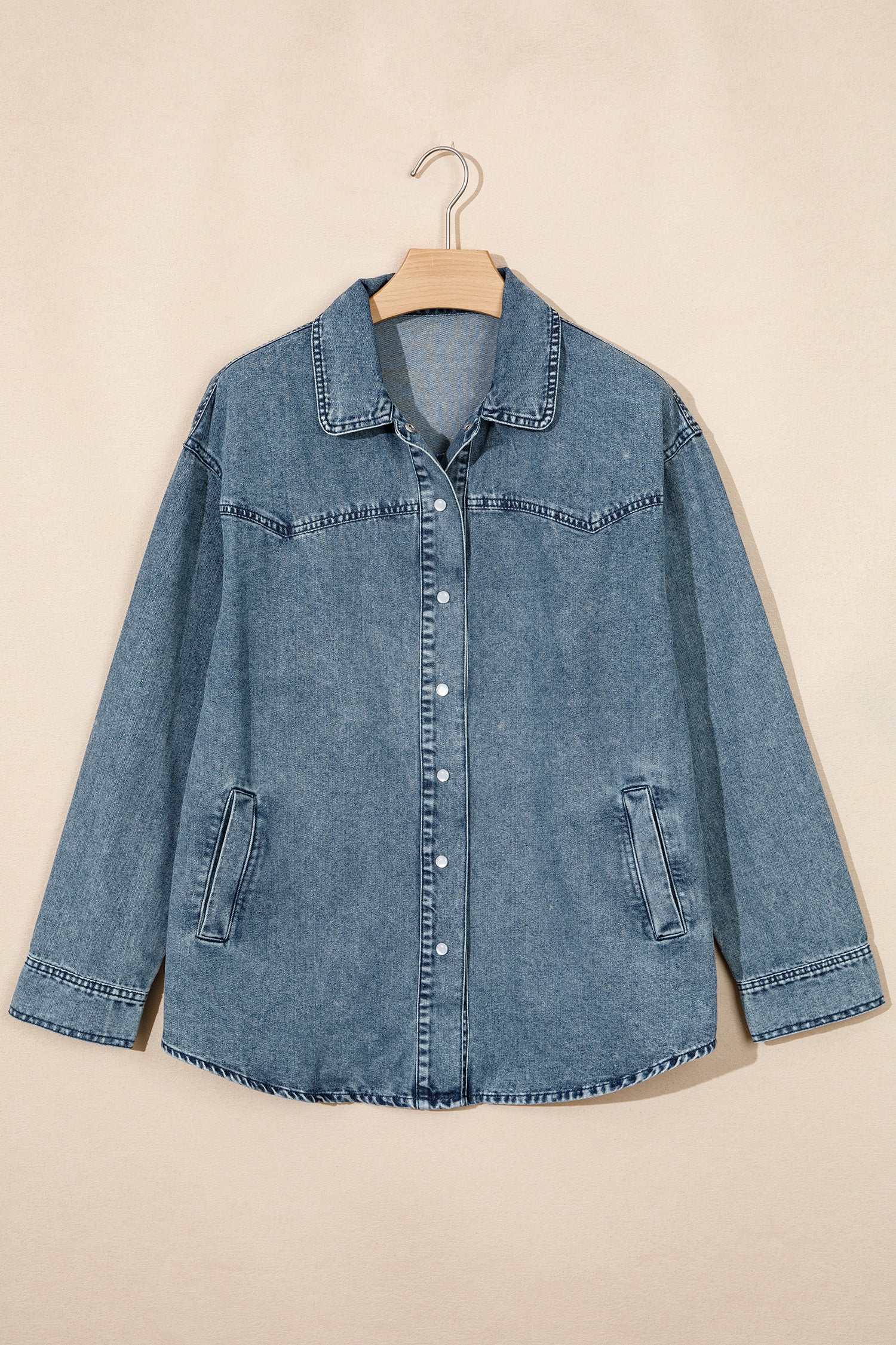 Dusk Blue Western Langarmhemdkragen Tunika-Jeansjacke
