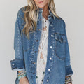 Sail Blue Rivet Embellished Western Style Regular Fit Long Sleeve Denim Jacket - Foto 3