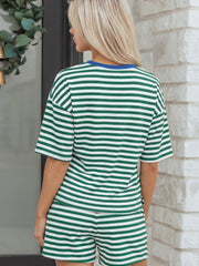 Gelber Streifen mit Drop-Shoulder kastenhaftes Casual-Terry-Short-Set - Miniatuur