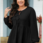 Schwarze einfarbige Fliege vorne langärmlige Plus-Size-Bluse mit Peplum – Damesmode Afbeelding 5 - Thumbnail