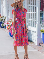 Vestido Longo Floral com Mangas Esvoaçantes Rosa - Miniatuur