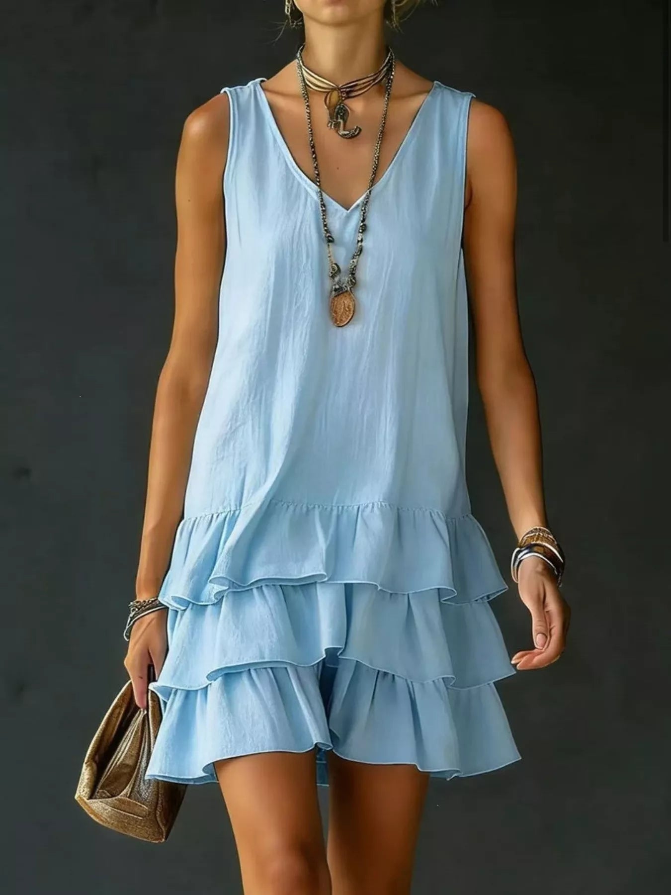 Full Size Ruffled Hem V-Neck Sleeveless Dress Plus Size - Mode Feminine Exclusive & Vetements | Redblad France