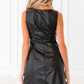 Black Vegan Leather Sleeveless Mini Dress - Damesmode Afbeelding 2 - Foto 2