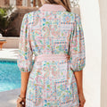 Robe mini à demi-ceinture à demi-boutonné à bordure florale bohème bohème à motif floral rose - Foto 4