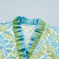 Himmelblo botanesch Blummenprint mat Rüschen-Trim V-Hals-Knäppchen Front locker Kleed - Foto 6