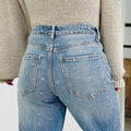 Mist Blue Distressed Detail Tummy Control Raw Hem Jeans - Foto 3